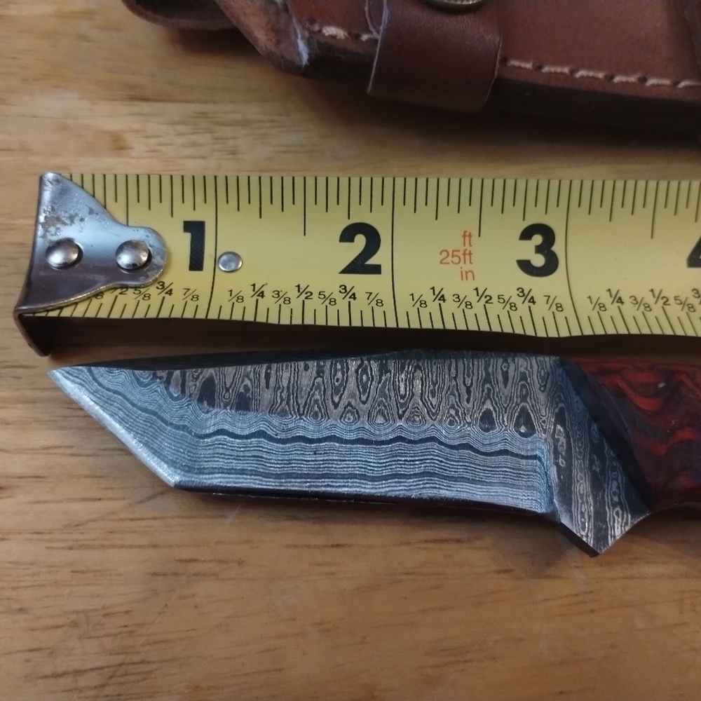 New Damascus steel blade men's hunting knife with sheath red handle - Picture 6 of 9